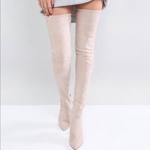 Suede Point Toe Over The Knee Heeled Boots